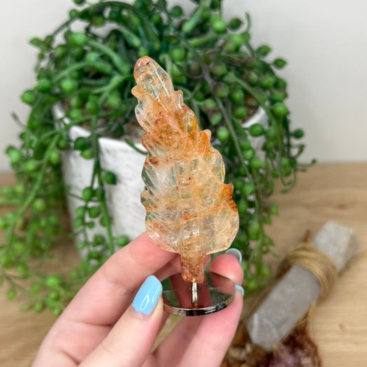 Fire Quartz Feather On Stand (Z187)