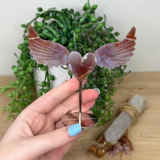 Ocean Jasper Heart With Wings On Stand (Z241)