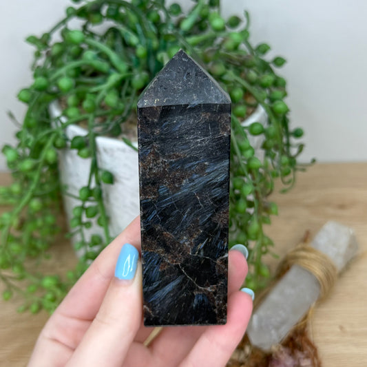 Garnet In Astrophyllite Point (U779)