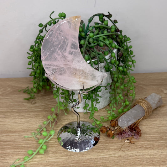 Rose Quartz Moon On Stand (Z341)
