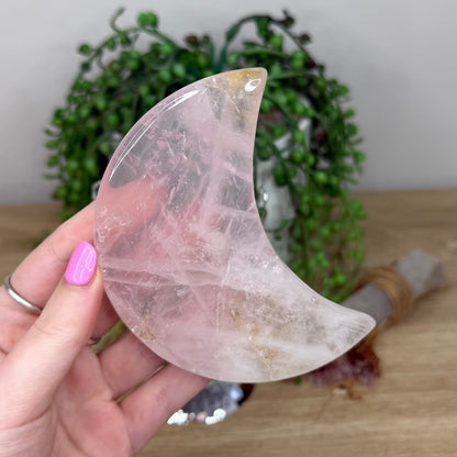 Rose Quartz Moon On Stand (Z341)