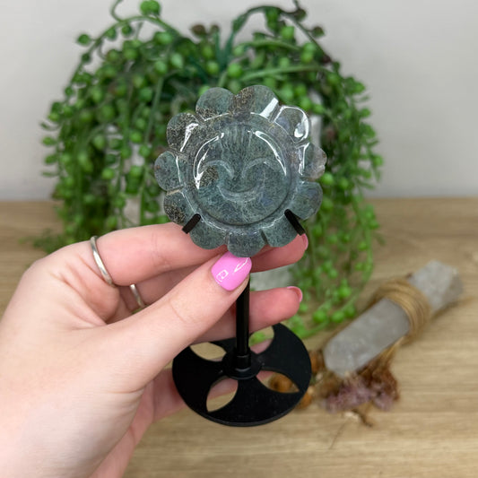 Moss Agate Flower On Stand (Z343)