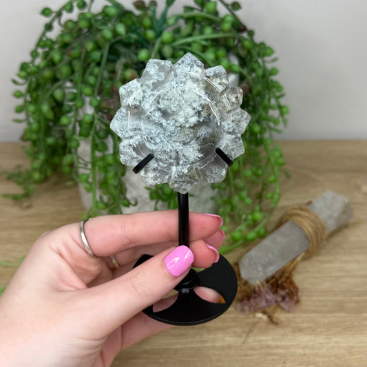 Moss Agate Sun On Stand (Z346)