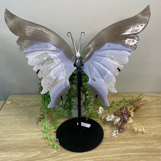 Agate Butterfly Wings On Stand (D188)