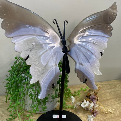 Agate Butterfly Wings On Stand (D188)