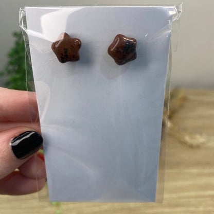 Mahogany Obsidian Star Stud Earrings