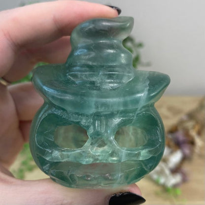 Green Fluorite Pumpkin Witch Lamp (F106)