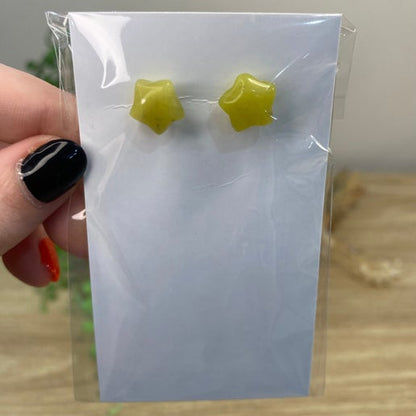 Yellow Jade Star Stud Earrings