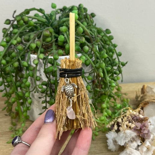 Rose Quartz Chip Turtle Broom