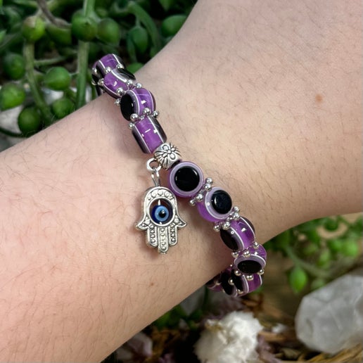 Purple Evil Eye Hamsa Hand Bracelet (H144) (H146) (H147) (H148)