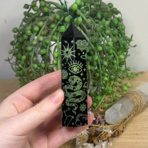 Green Print Black Obsidian Point (E494) (E493)