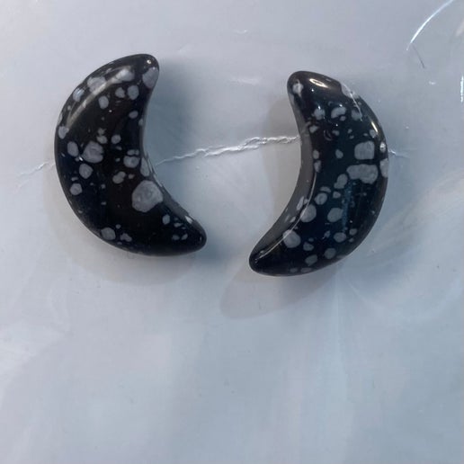 Snowflake Obsidian Moon Stud Earrings