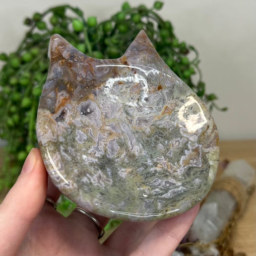 Ocean Jasper / Moss Agate Cat Bowl (M123)