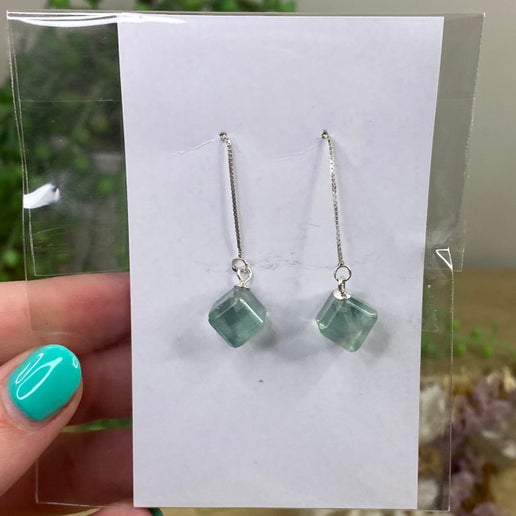 Green Fluorite Cube Dangle Earrings