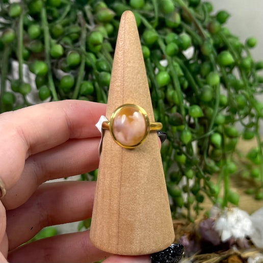 Flower Agate Gold Plated Ring (J712)