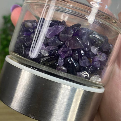 Amethyst Chip Glass Water Bottle