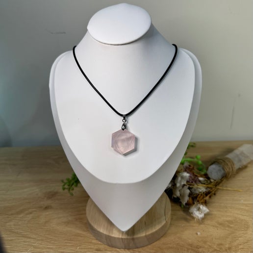 Rose Quartz Hexagon Necklace (J518)