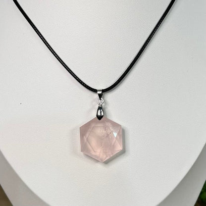 Rose Quartz Hexagon Necklace (J519)