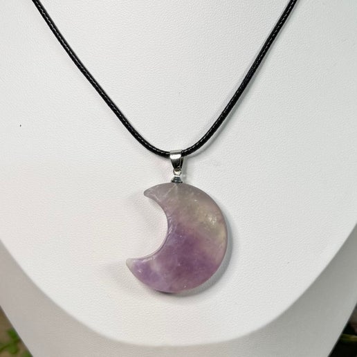 Purple Fluorite Moon Necklace (E198)