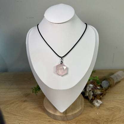 Rose Quartz Hexagon Necklace (J518)