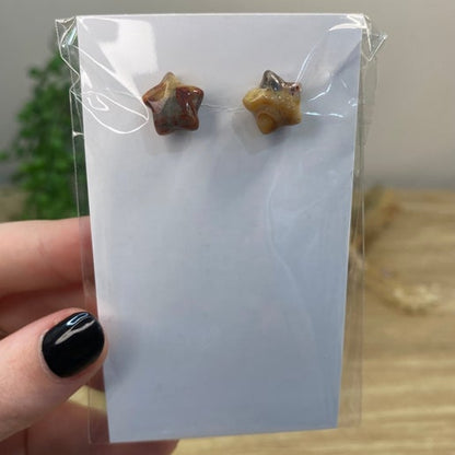 Crazy Lace Agate Star Stud Earrings