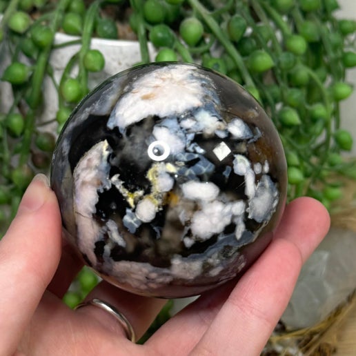 Black Flower Agate Sphere (I458)