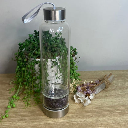 Amethyst Chip Glass Water Bottle