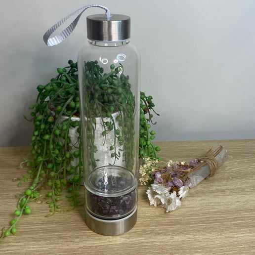 Amethyst Chip Glass Water Bottle