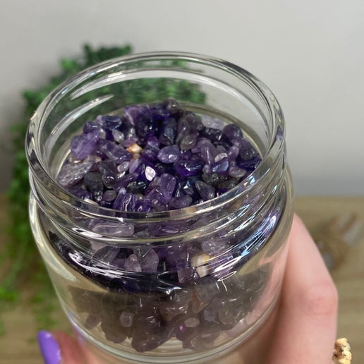 Amethyst Chip Glass Water Bottle