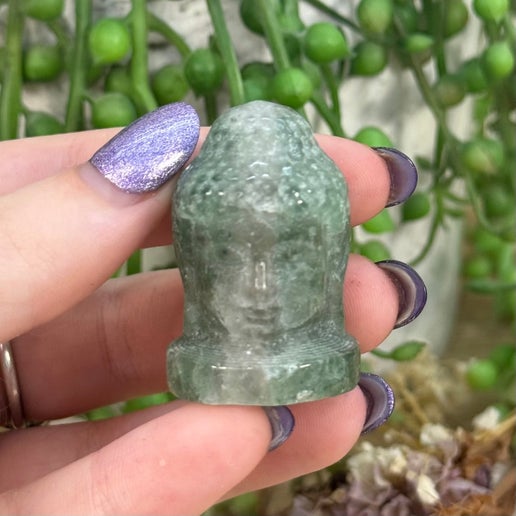 Green Strawberry Quartz Buddha Head (E391)