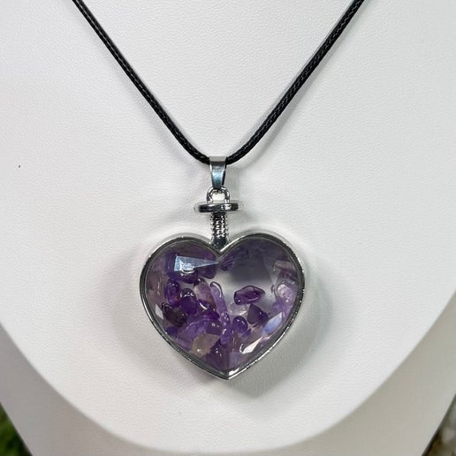 Amethyst Chip Heart Necklace (H917) (H915) (H914) (H918)