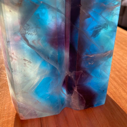 Rainbow Feather Fluorite Twin Double Statement Tower (B705)