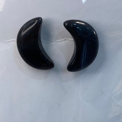 Black Obsidian Moon Stud Earrings