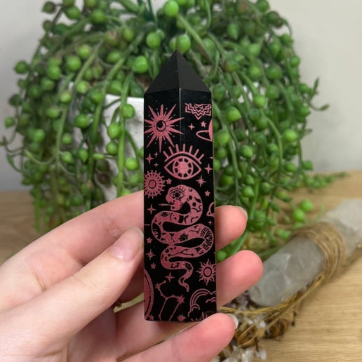 Red Print Black Obsidian Point (E800) (E496) (E799)