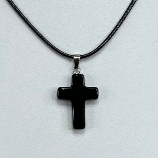 Black Obsidian Cross Necklace (M73)