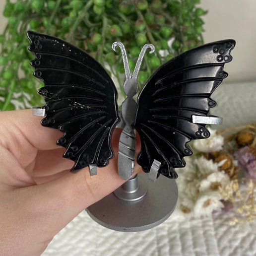 Black Obsidian Butterfly Wings On Stand (A10)