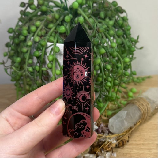 Red Print Black Obsidian Point (E800) (E496) (E799)