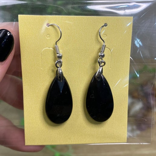 Black Obsidian Oval Dangle Earrings