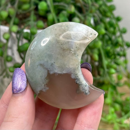 Green Flower Agate Moon (H653)