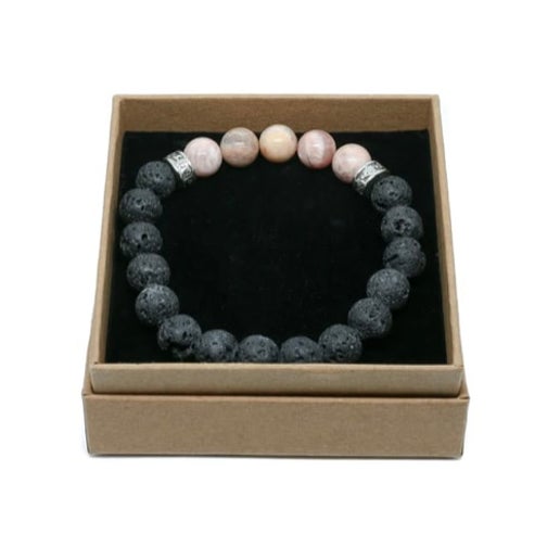 Sunstone / Lava Stone Silver Large Bracelet