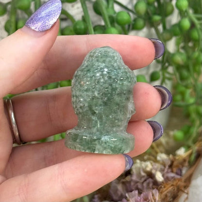 Green Strawberry Quartz Buddha Head (E391)