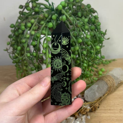 Green Print Black Obsidian Point (E494) (E493)