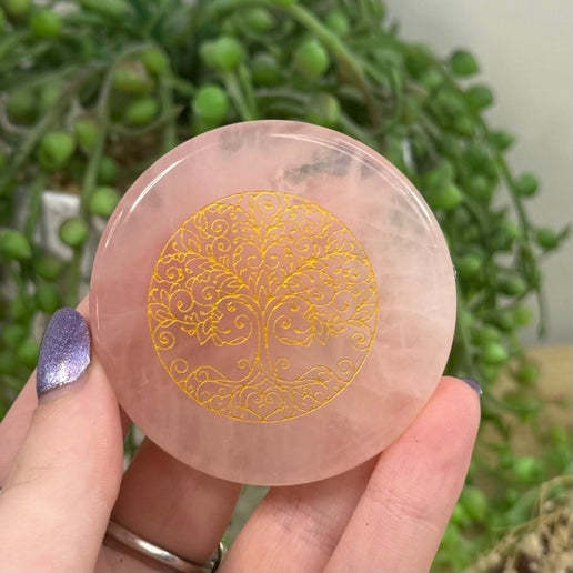 Rose Quartz Tree Of Life Disc (E785) (G21)