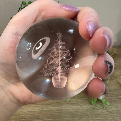 Christmas Tree Carved Glass Sphere