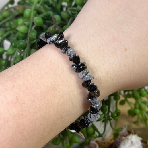 Snowflake Obsidian Chip Bracelet