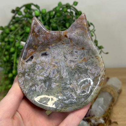 Ocean Jasper / Moss Agate Cat Bowl (M123)