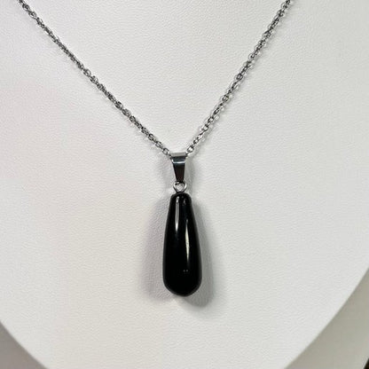 Black Obsidian Drop Necklace (E465)