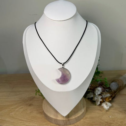 Purple Fluorite Moon Necklace (E198)