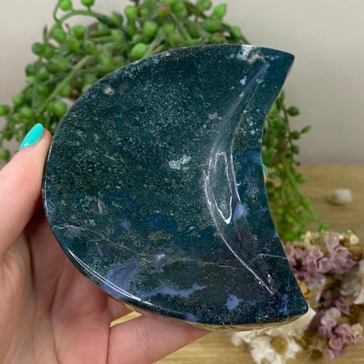 Moss Agate Moon Bowl (A417)