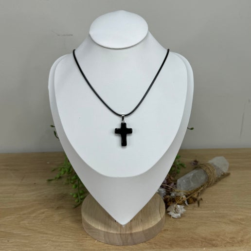 Black Obsidian Cross Necklace (M73)